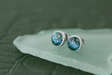 Teal Shimmer Stud Earrings in Silver