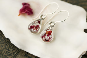 Dried Rose Petal Teardrop Earrings in Silver