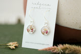 Mini Hexagon Earrings with Pink Flowers in Silver