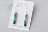 Teal Shimmer Bar Earrings in Gold