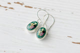 Silver and Dark Green Small Oval Floral Earrings