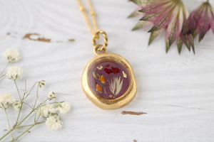 floral resin and clay necklace in gold