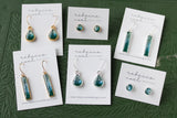 Teal Shimmer Bar Earrings in Gold