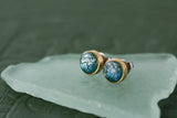 Teal Shimmer Stud Earrings in Gold