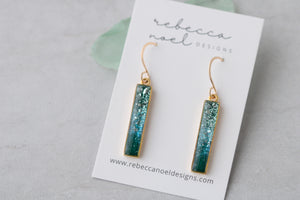 Teal Shimmer Bar Earrings in Gold