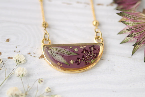 floral resin and clay necklace in gold