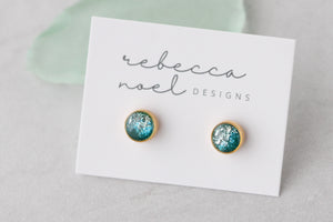 Teal Shimmer Stud Earrings in Gold