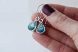 Teal Shimmer Teardrop Earrings in Silver