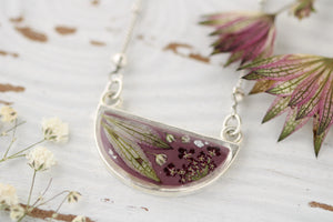 floral resin and clay necklace in silver