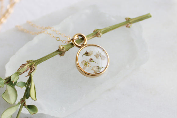 Mini Gold Circle with White Flowers Necklace – Rebecca Noel Designs